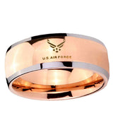 5, 8mm Rose Gold Dome US Air Force 2 Tone Tungsten Carbide Laser Engraved Ring