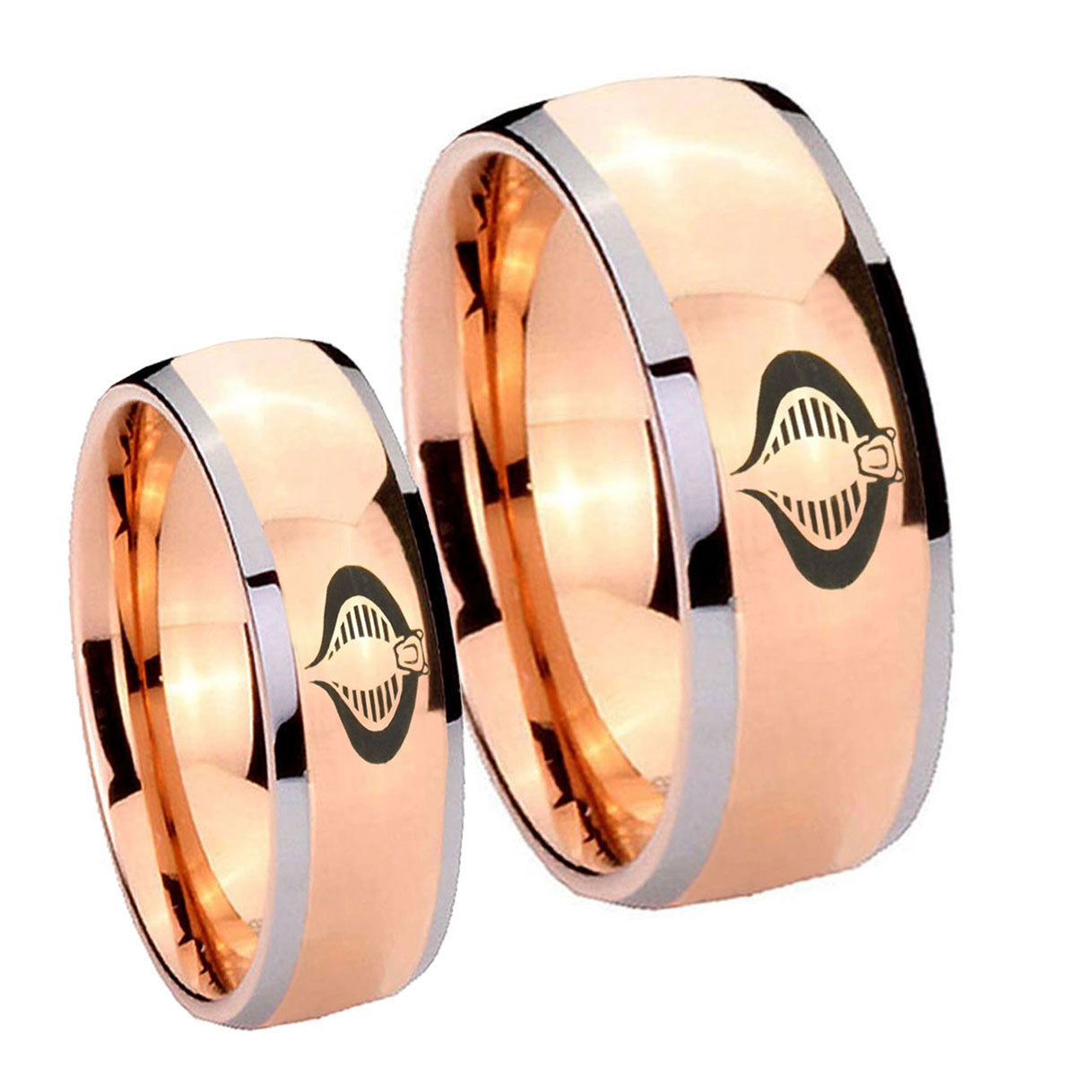 Cobra Dome Rose Gold Tungsten Promise Ring Set