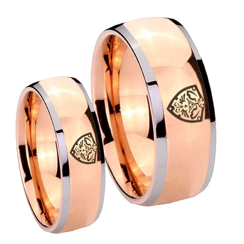 Zelda Hylian Shield Dome Rose Gold Tungsten Couple Wedding Rings
