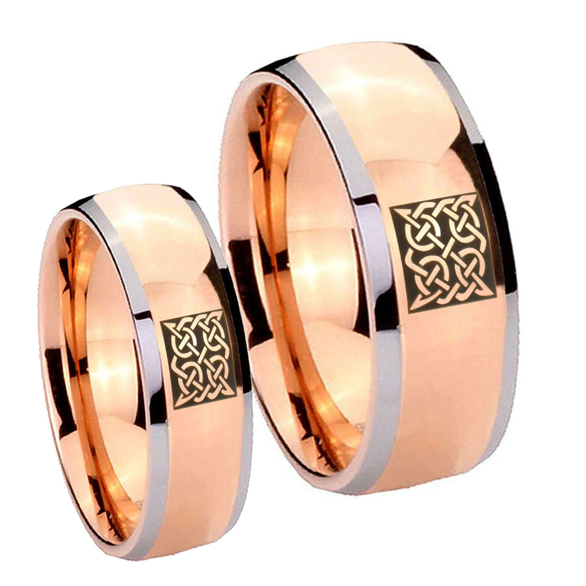 Celtic Design Dome Rose Gold Tungsten His And Hers Ring