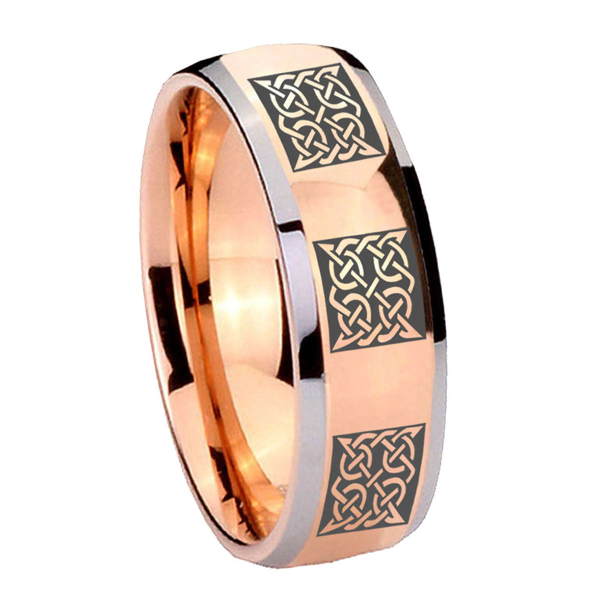8mm Multiple Celtic Dome Rose Gold Tungsten Custom Mens Ring