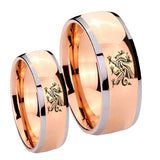 Bride and Groom Dragon Dome Rose Gold Tungsten Carbide Custom Mens Ring Set