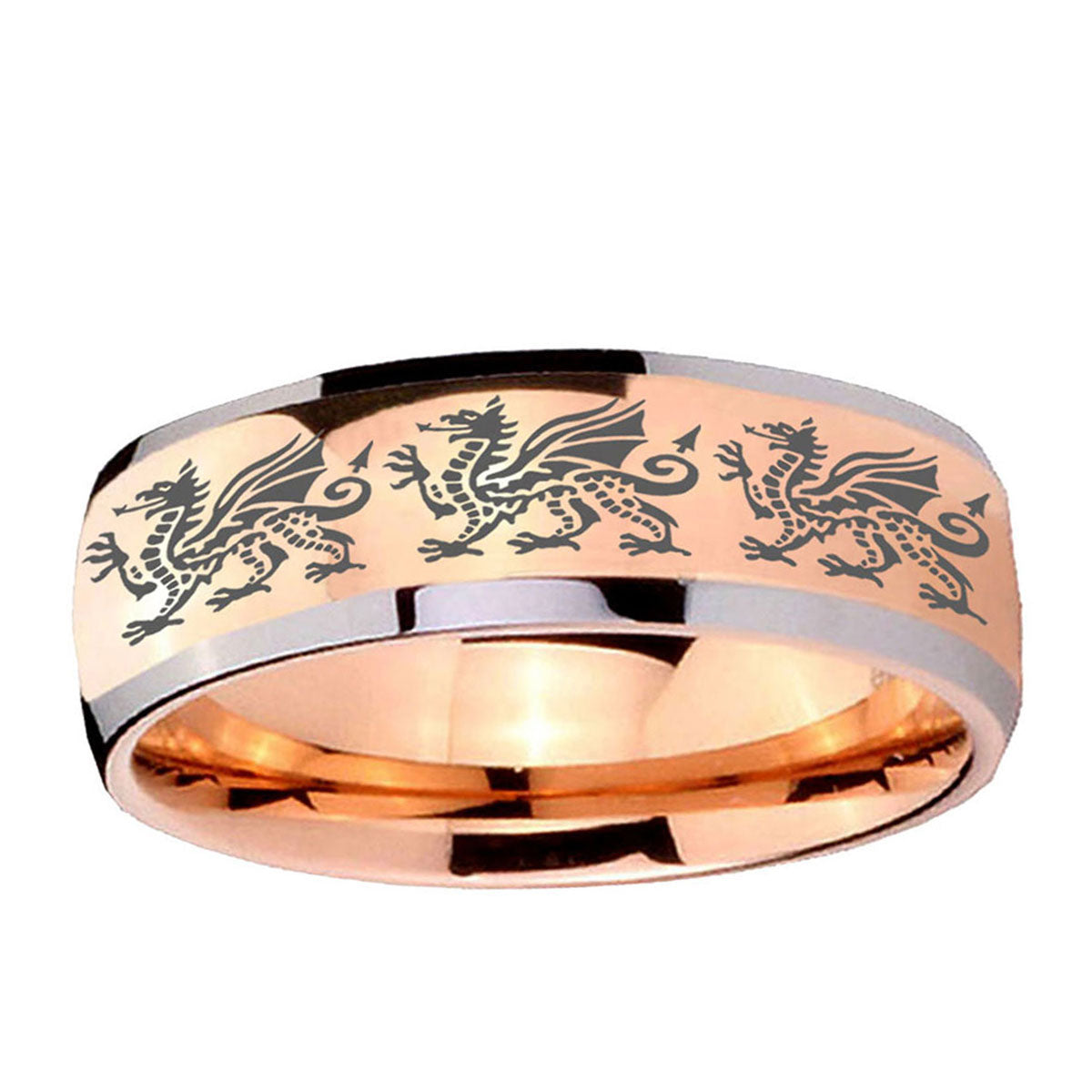 5mm Multiple Dragon Dome Rose Gold Tungsten Promise Ring
