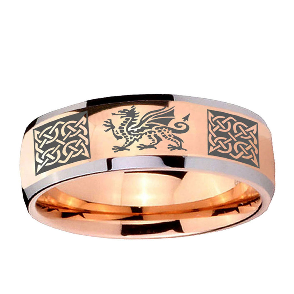 5mm Multiple Dragon Celtic Dome Rose Gold Tungsten Mens Ring