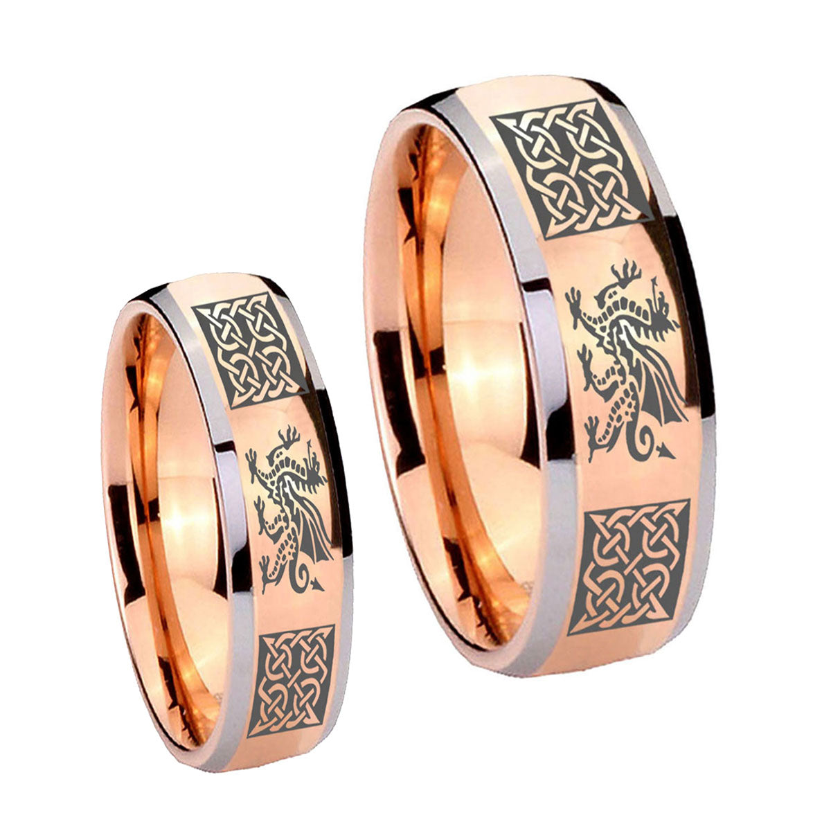 Multiple Dragon Celtic Dome Rose Gold Tungsten His And Hers Ring