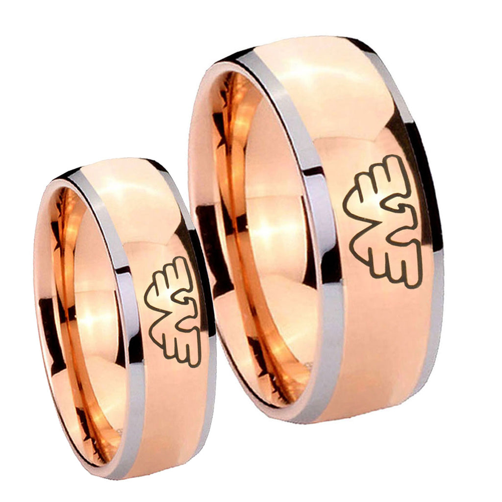 Waylon Jennings Dome Rose Gold Tungsten Promise Ring Set