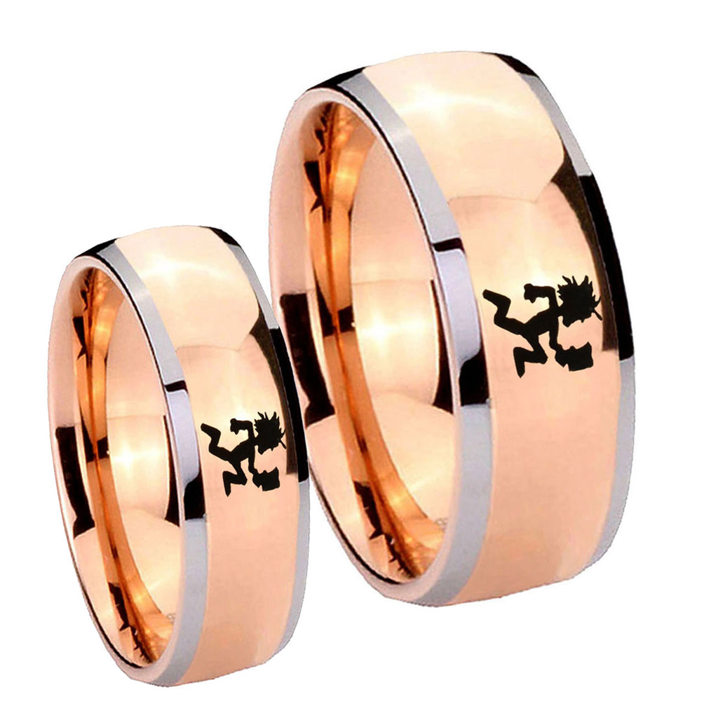 Hatchet Man Dome Rose Gold Tungsten Wedding Set Ring