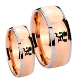 Bride and Groom Hatchet Man Dome Rose Gold Tungsten Mens Engagement Ring Set