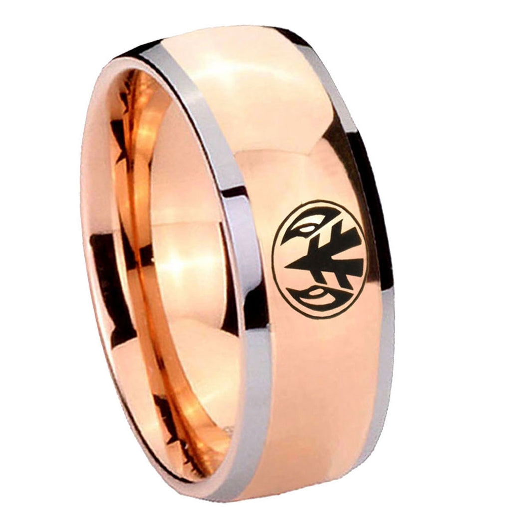 8mm Love Power Rangers Dome Rose Gold Tungsten Mens Ring