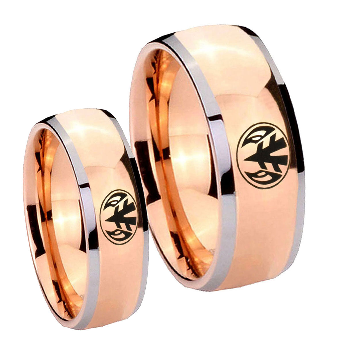 Love Power Rangers Dome Rose Gold Tungsten Mens Set Ring