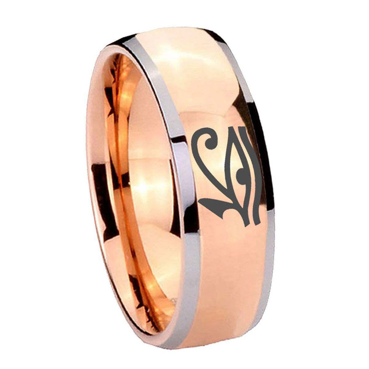 8mm Seeing Eye Dome Rose Gold Tungsten Mens Bands Ring