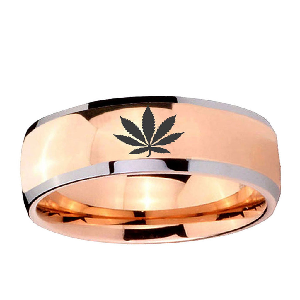 5mm Marijuana Leaf Dome Rose Gold Tungsten Men's Bands Ring