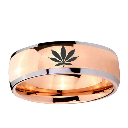 5mm Marijuana Leaf Dome Rose Gold Tungsten Men's Bands Ring