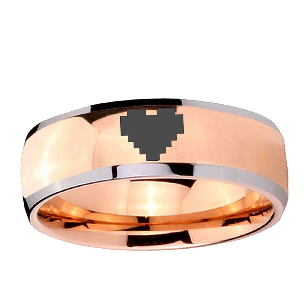 5mm Rose Gold Dome Zelda Heart 2 Tone Tungsten Engraved Ring