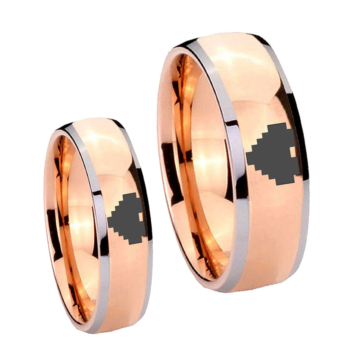 Rose Gold Dome Zelda Heart Two Tone Tungsten Bridal Ring Sets