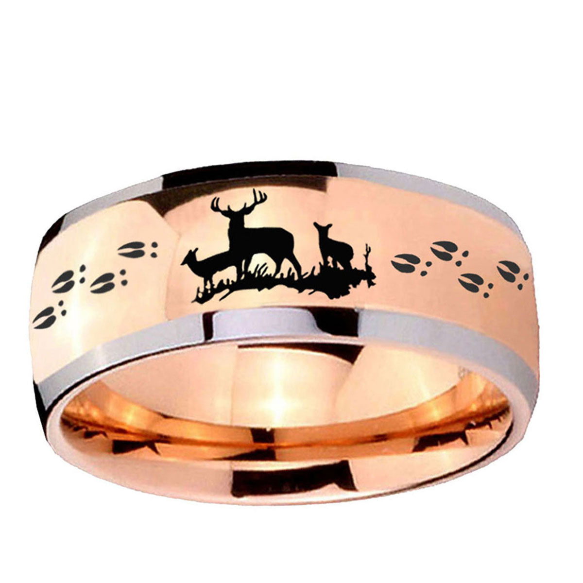 5mm Deer Hunting Dome Rose Gold Tungsten Custom Mens Ring