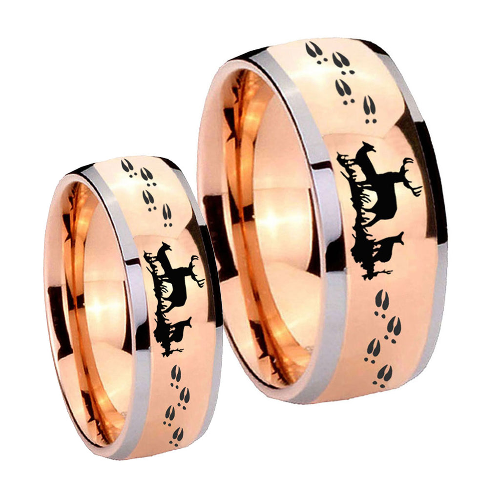Deer Hunting Dome Rose Gold Tungsten Bridal Band Set