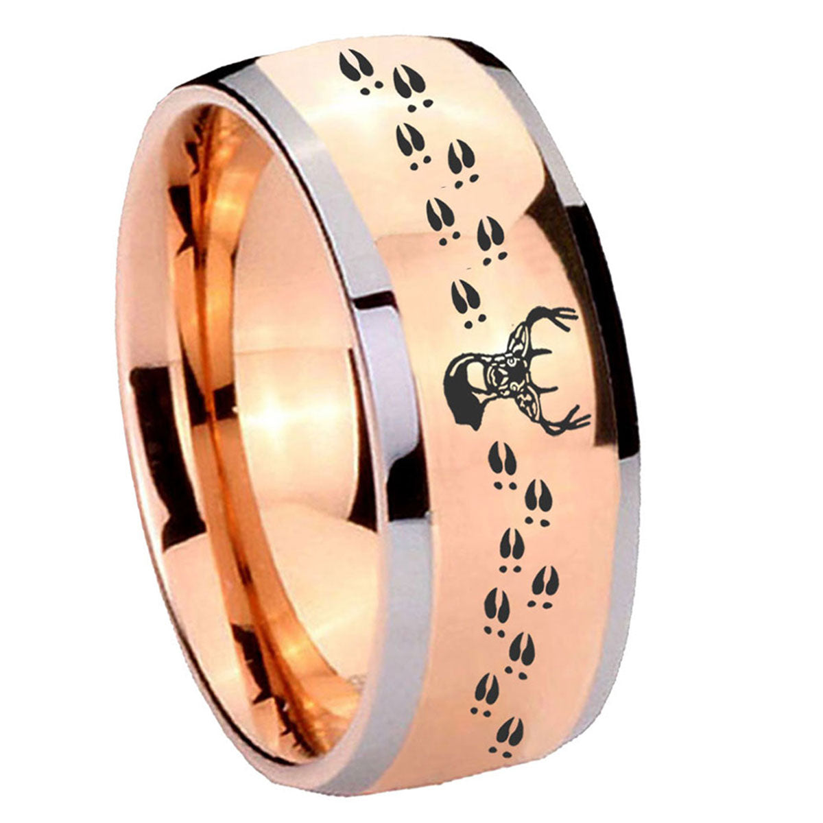 8mm Deer Antler Dome Rose Gold Tungsten Custom Mens Ring