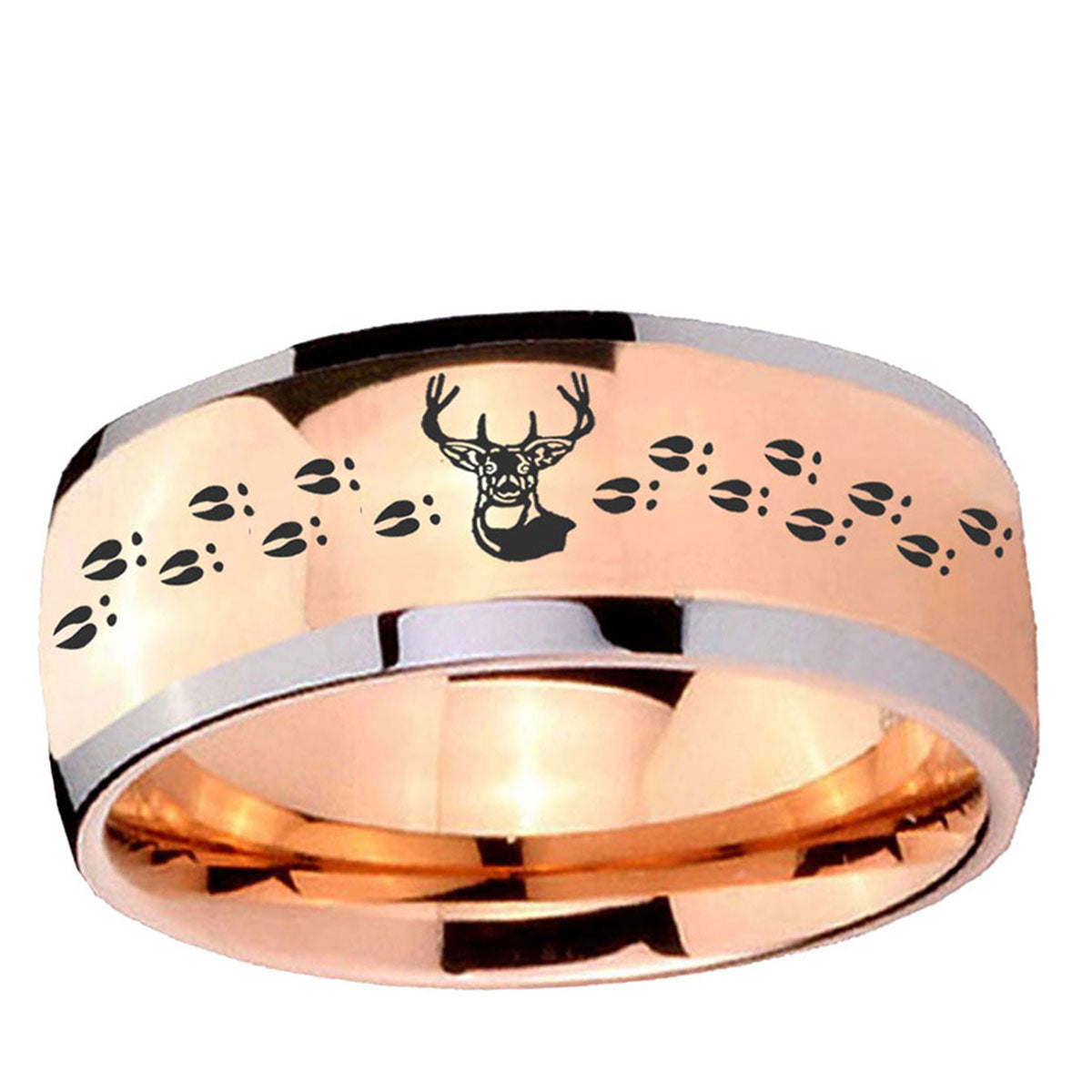 5mm Deer Antler Dome Rose Gold Tungsten Custom Mens Ring