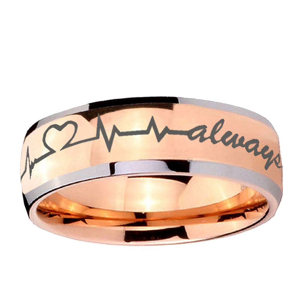 5mm Heart Beat forever Heart always Dome Rose Gold Tungsten Ring
