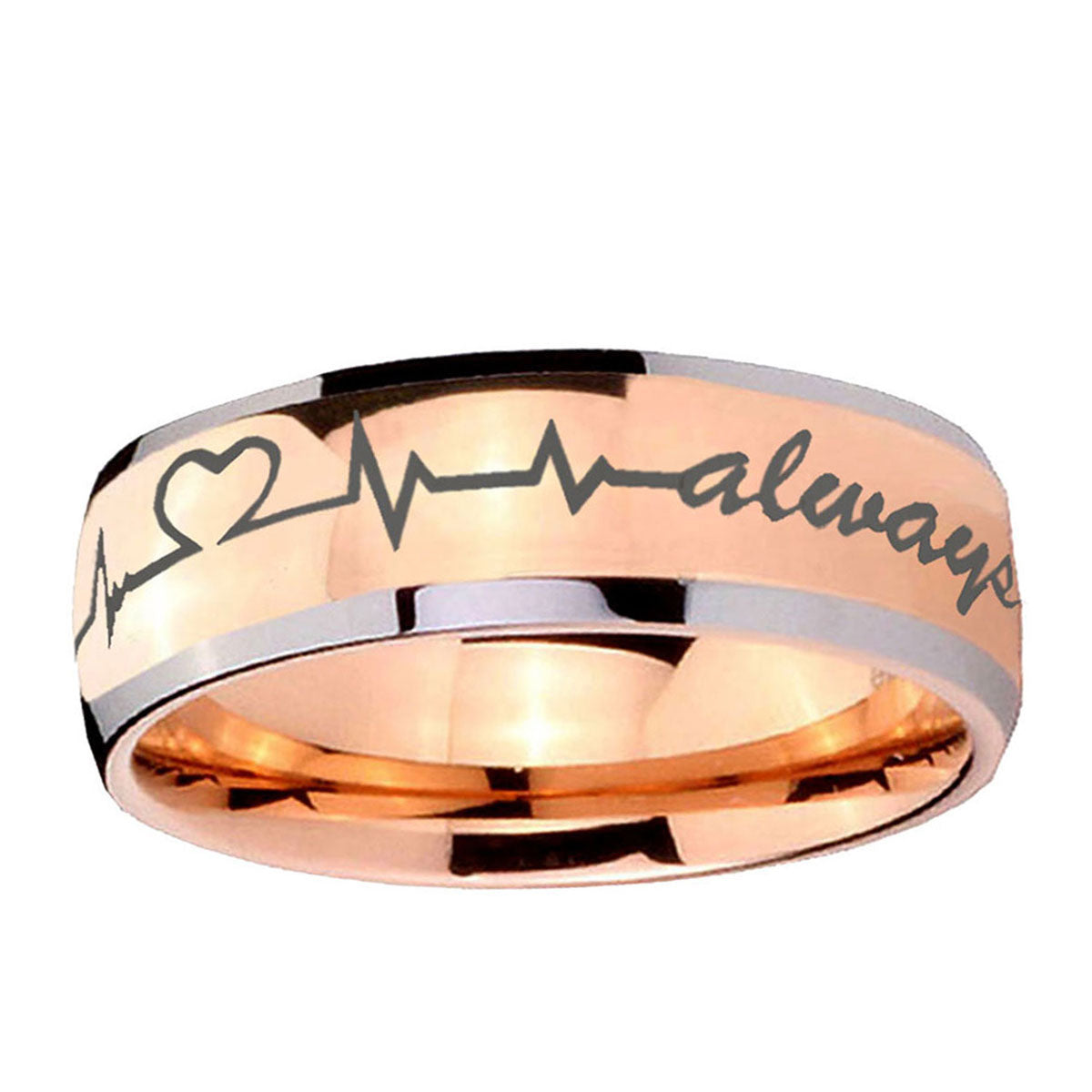 5mm Heart Beat forever Heart always Dome Rose Gold Tungsten Ring