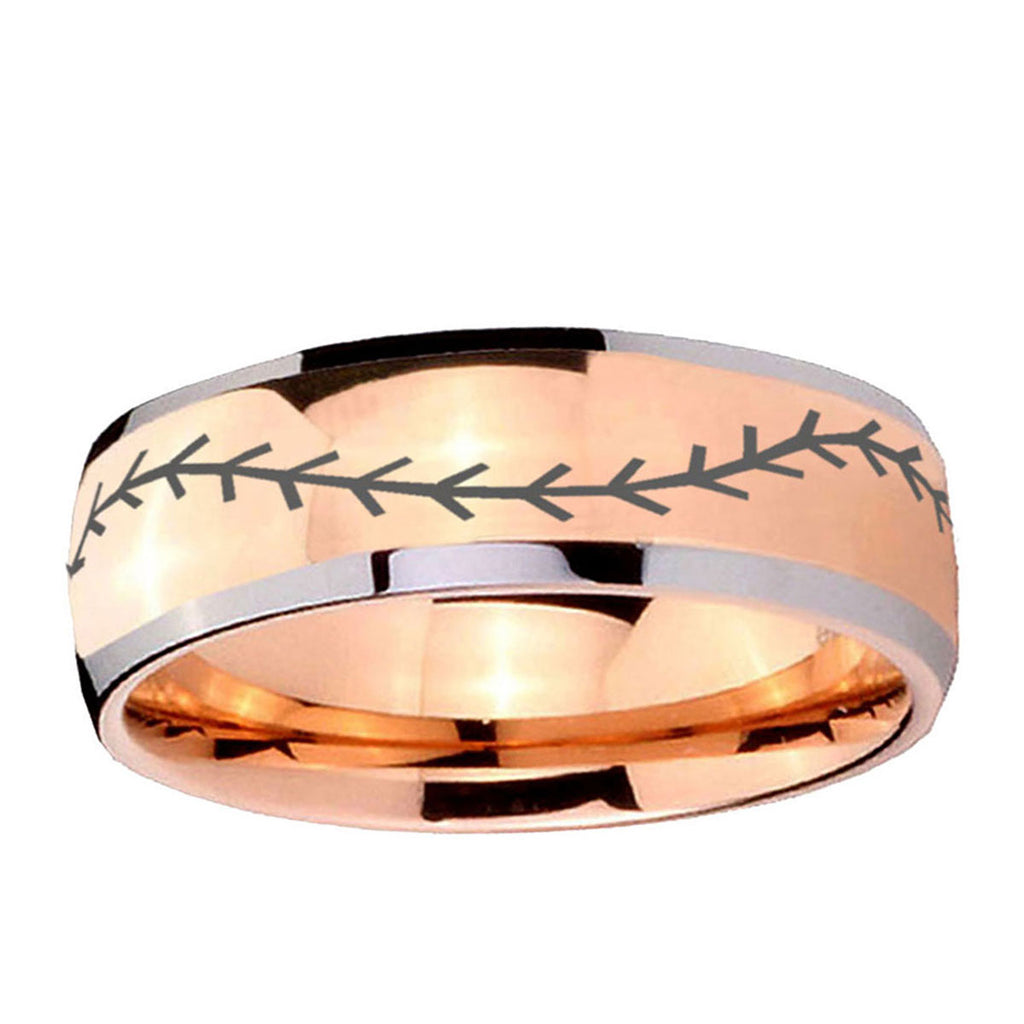 5mm Baseball Stitch Dome Rose Gold Tungsten Promised Ring