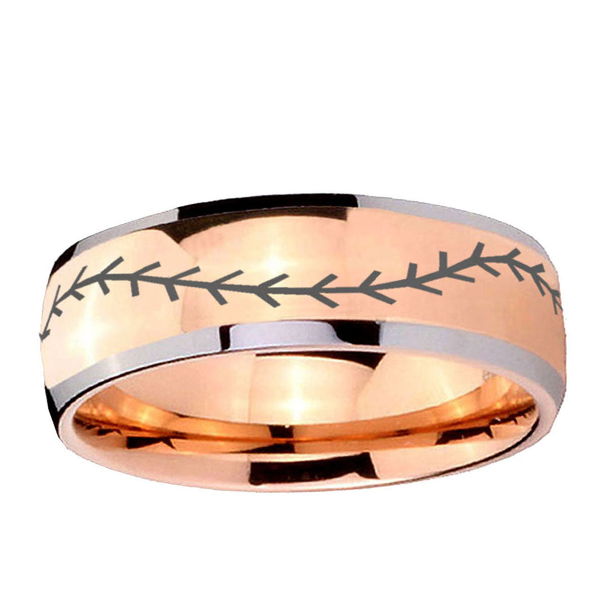 5mm Baseball Stitch Dome Rose Gold Tungsten Promised Ring