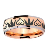 5, 8mm Hearts and Crowns Dome Rose Gold Tungsten Ring