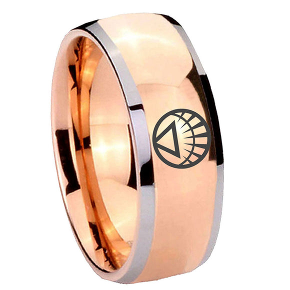 8mm White Lantern Dome Rose Gold Tungsten Mens Wedding Band