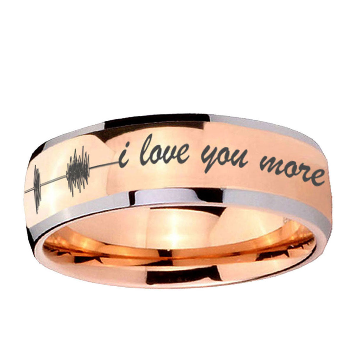 5mm Sound Wave, I love you more Dome Rose Gold Tungsten Ring