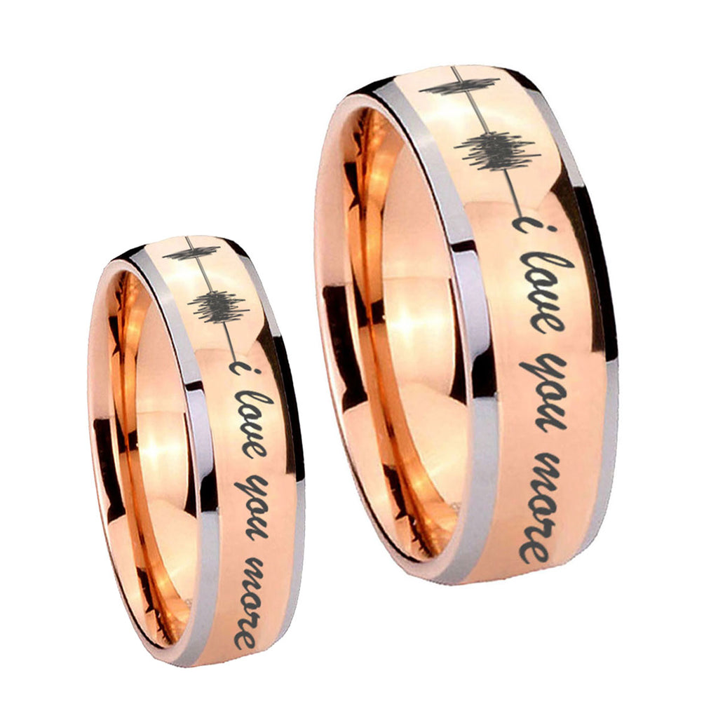 Sound Wave, I love you more Dome Rose Gold Tungsten His And Hers Ring
