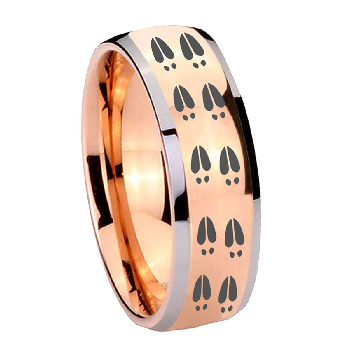 8mm Deer Tracks Dome Rose Gold Tungsten Men's Wedding Band
