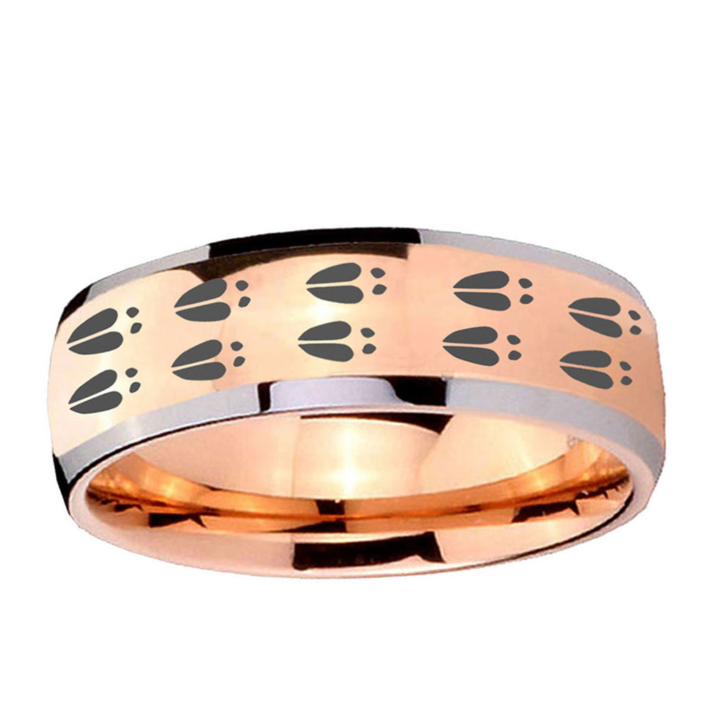 5mm Deer Tracks Dome Rose Gold Tungsten Men's Wedding Band