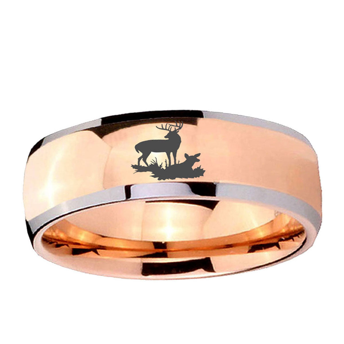 5mm Deer Hunting Dome Rose Gold Tungsten Mens Wedding Ring