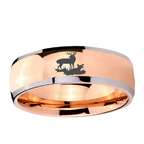 5mm Deer Hunting Dome Rose Gold Tungsten Mens Wedding Ring