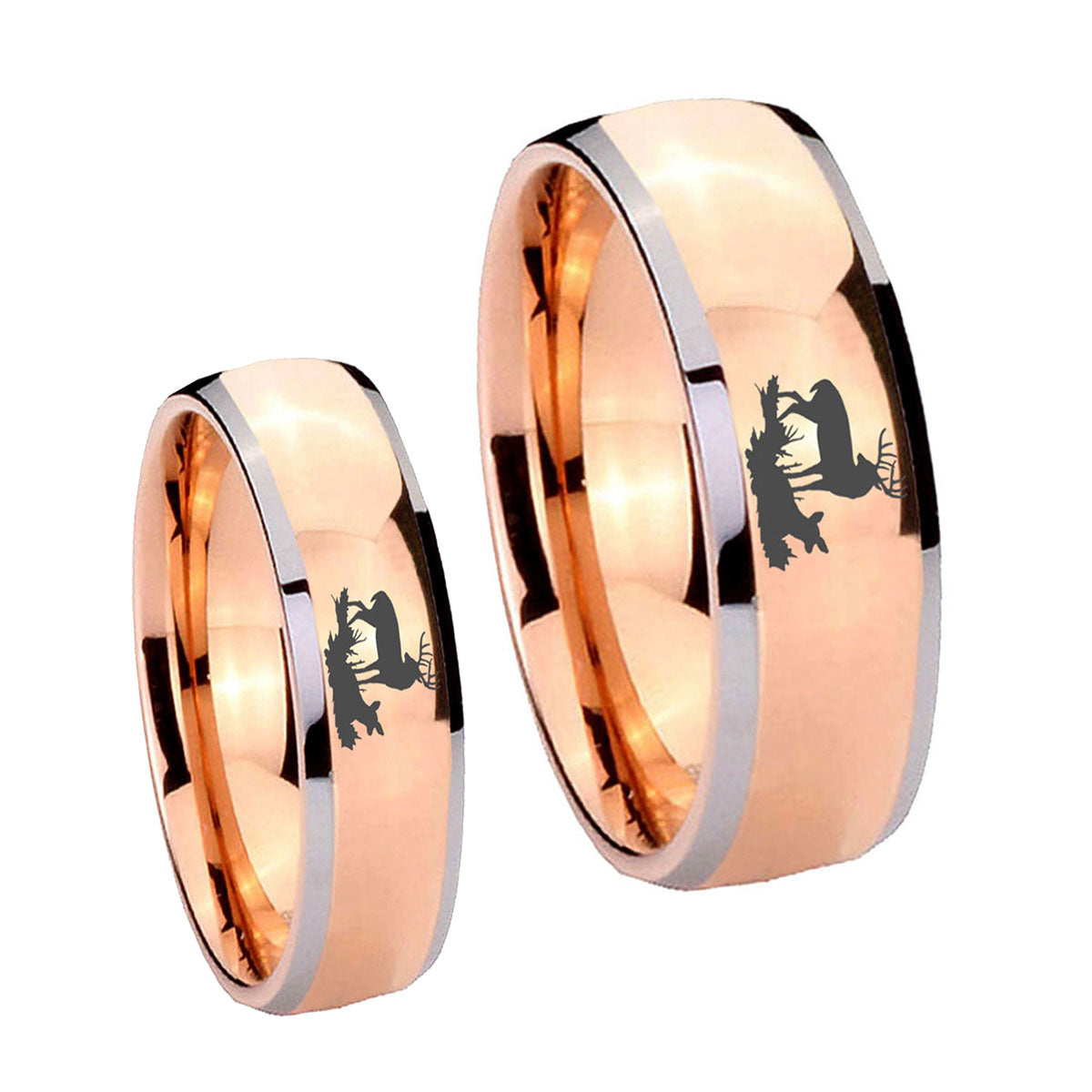 Deer Hunting Dome Rose Gold Tungsten Couple Band Set