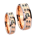 Deer Hunting Tracks Dome Rose Gold Tungsten Matching Ring Set