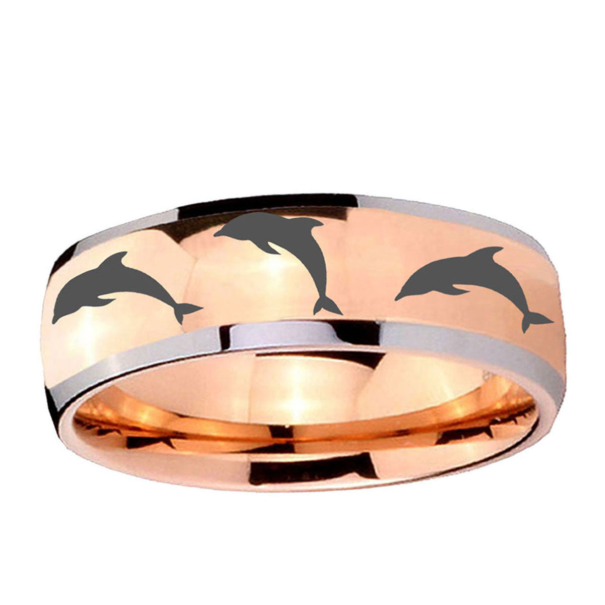5mm Dolphins Dome Rose Gold Tungsten Personalized Ring