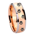 8mm Paw Print Dome Rose Gold Tungsten Custom Mens Ring