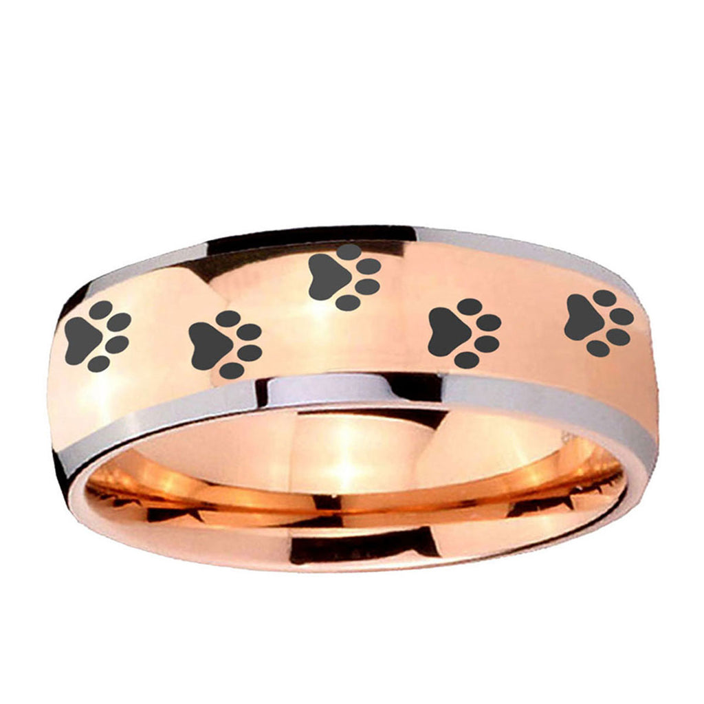 5mm Paw Print Dome Rose Gold Tungsten Custom Mens Ring