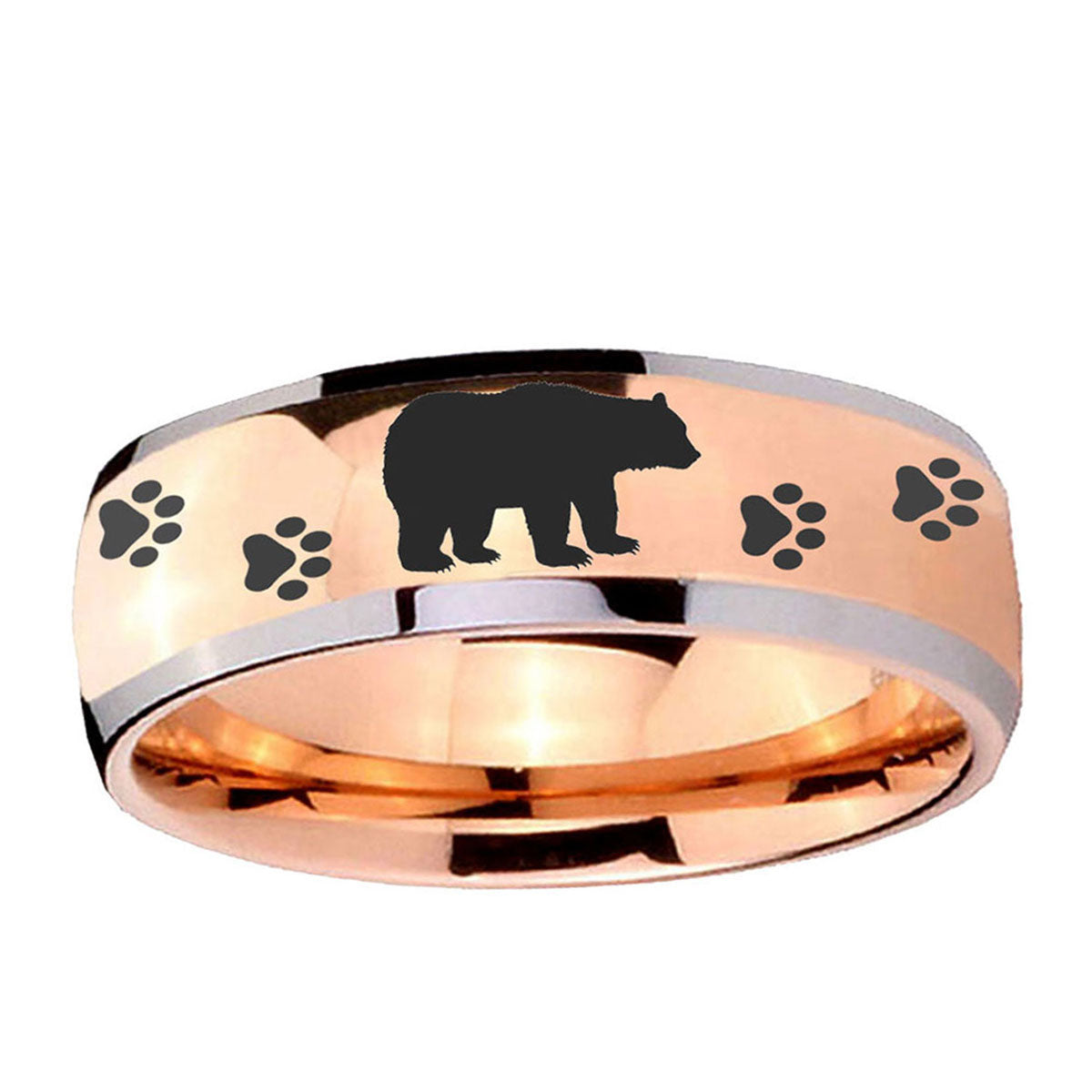 5mm Bear and Paw Dome Rose Gold Tungsten Ring for Men