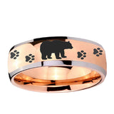 5, 8mm Bear and Paw Dome Rose Gold Tungsten Ring