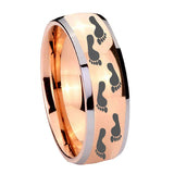 8mm Foot Print Dome Rose Gold Tungsten Carbide Wedding Band Mens
