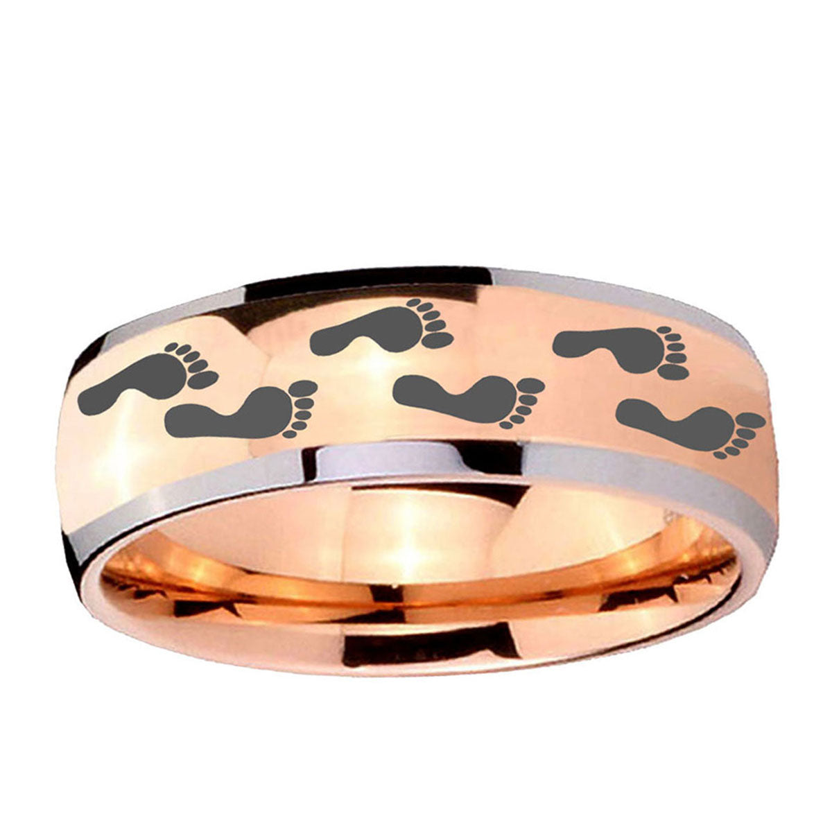 5mm Foot Print Dome Rose Gold Tungsten Wedding Band Mens