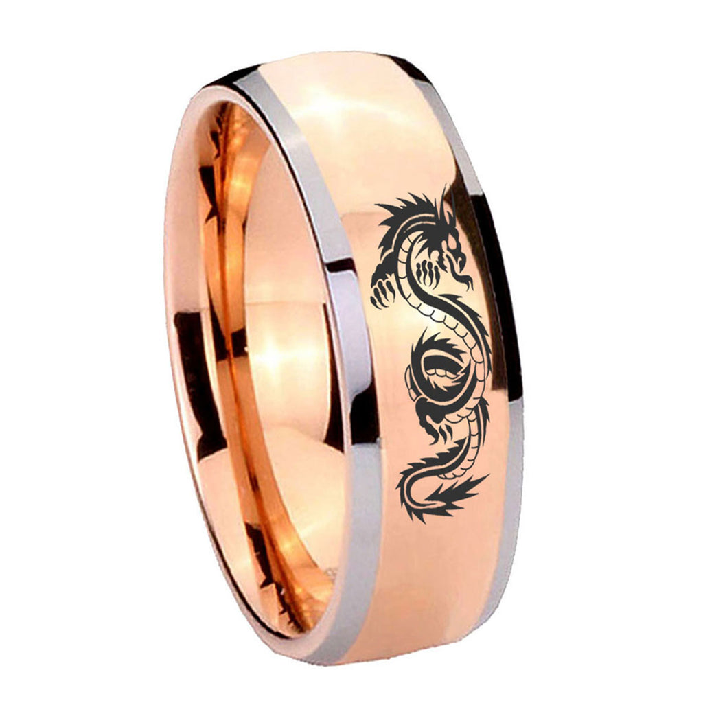 8mm Dragon Dome Rose Gold Tungsten Wedding Engraving Ring