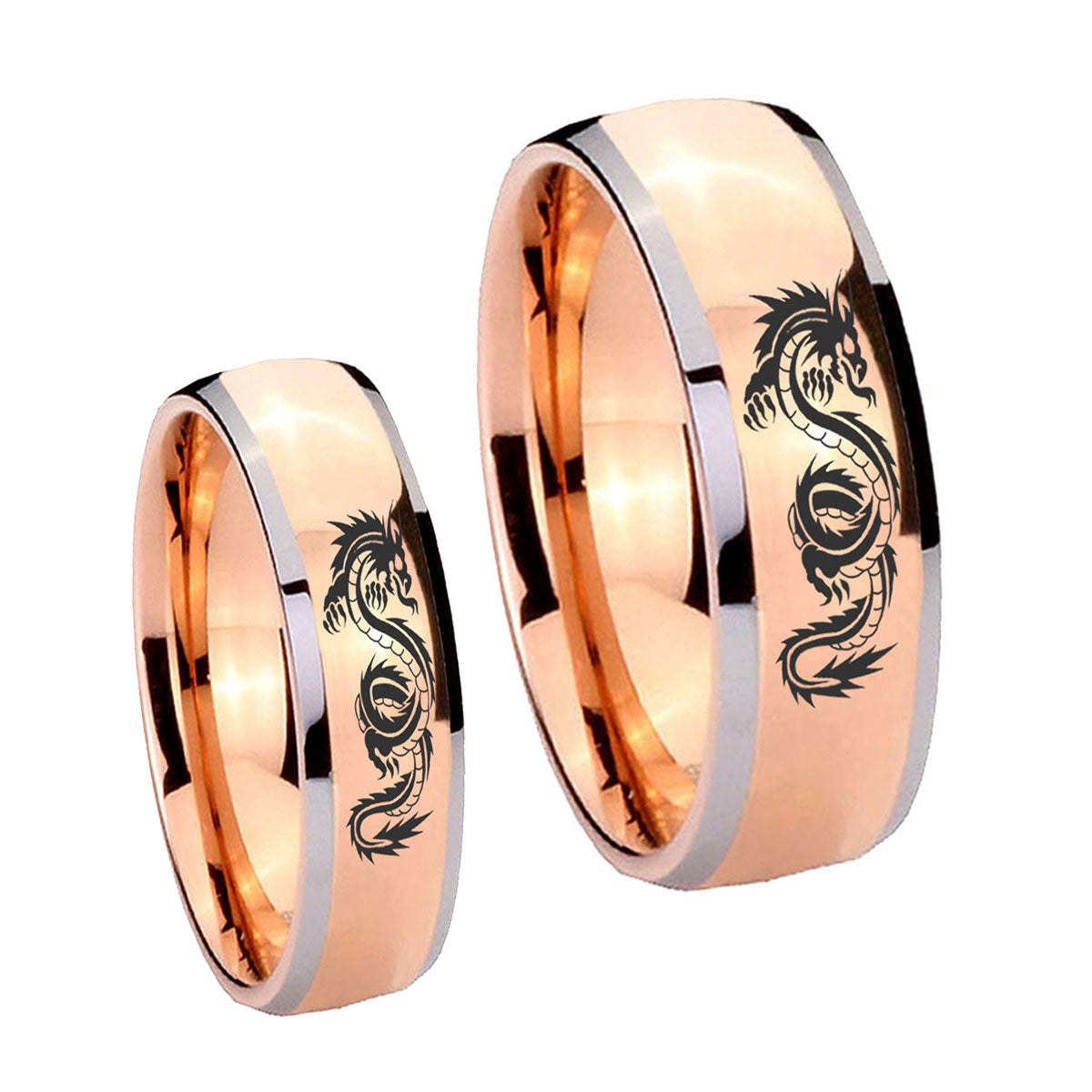 Dragon Dome Rose Gold Tungsten Mens Set Ring