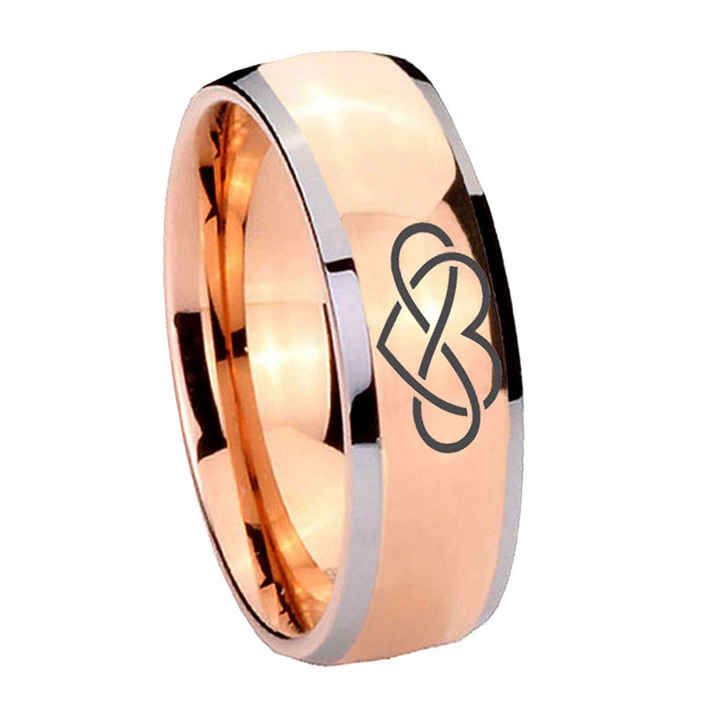 8mm Infinity Love Dome Rose Gold Tungsten Anniversary Ring