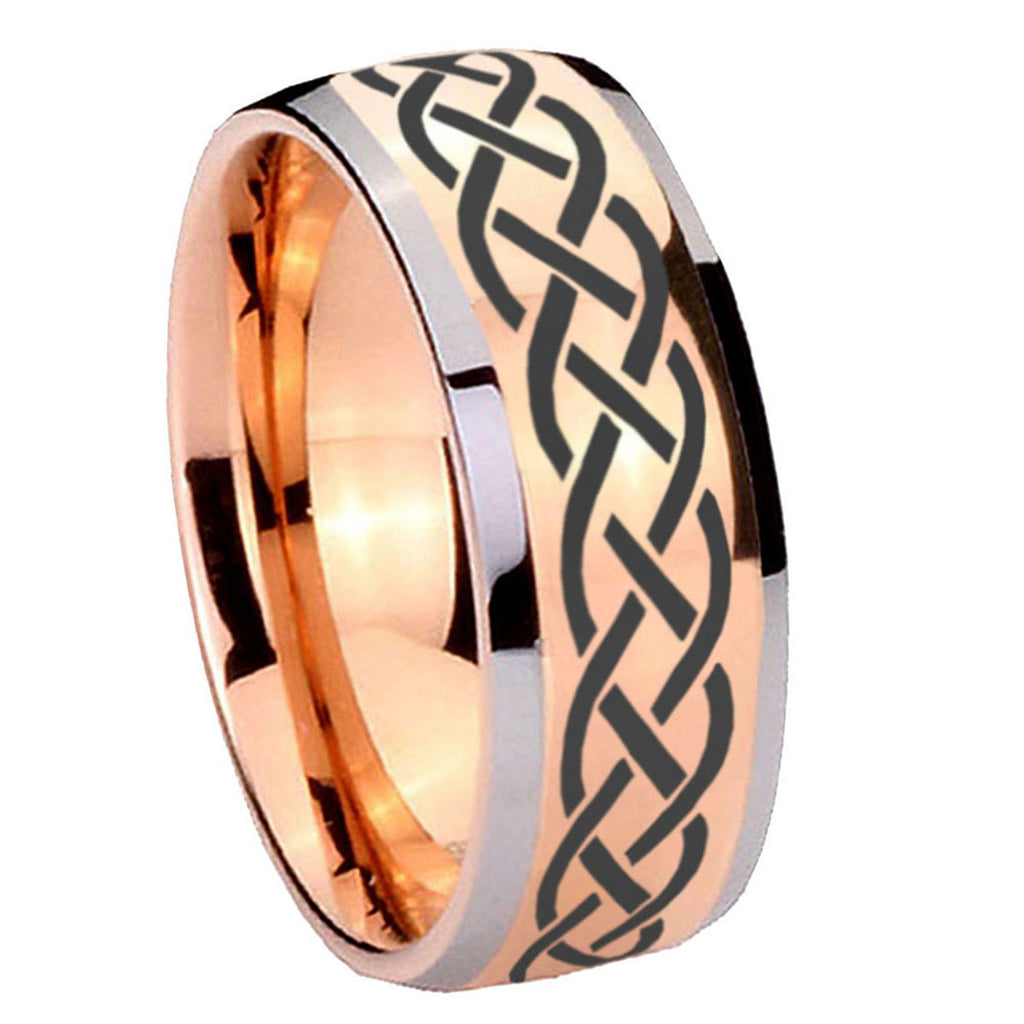 8mm Celtic Knot Dome Rose Gold Tungsten Custom Mens Ring