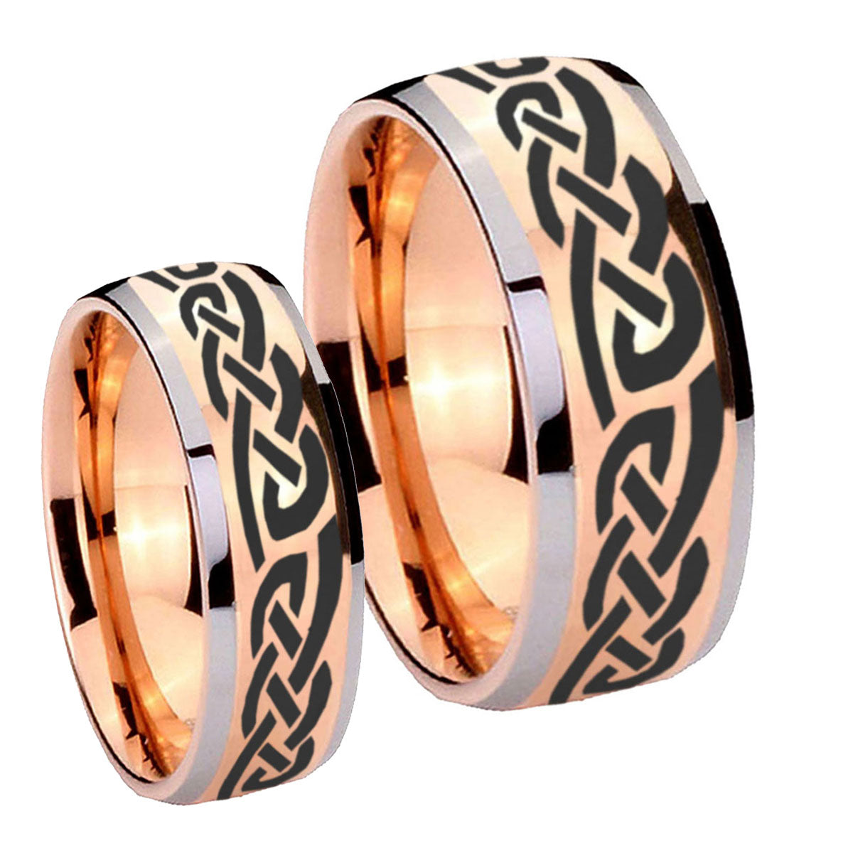 Celtic Knot Infinity Love Dome Rose Gold Tungsten His Hers Set Rings