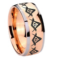 8mm Masonic Square Compass Dome Rose Gold Tungsten Ring
